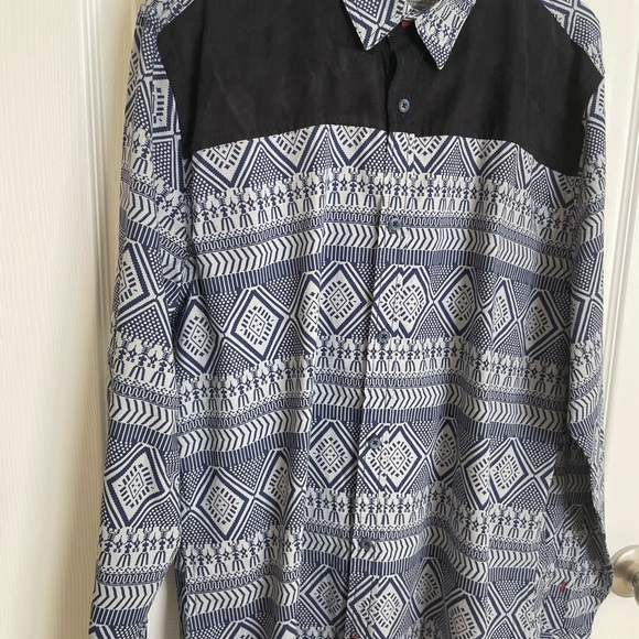 Tranquility Mayhem Blue Geometric Button-Up Shirt, Stylish, High Quality, LNC - Picture 3 of 10